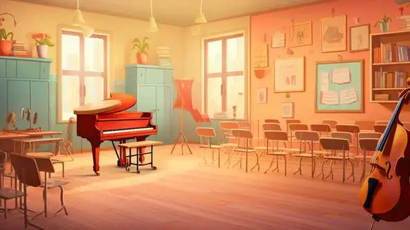 学校音乐教室场景插画jpg像素:2912 x 1632格式: jpg卡通幼儿园展板