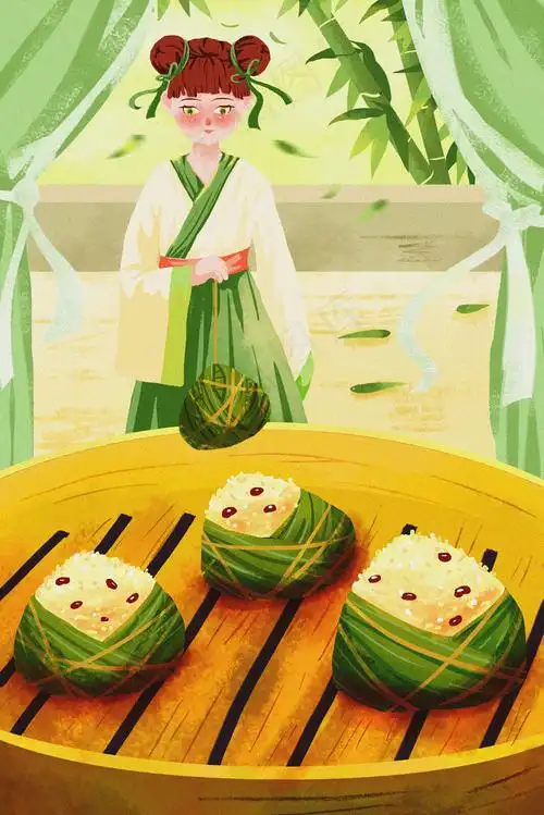 端午节粽子古风少女复古端午卡通插画35455315px300dpipsd模版下载