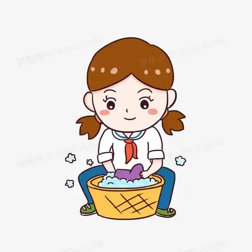 手绘卡通女学生洗袜子元素