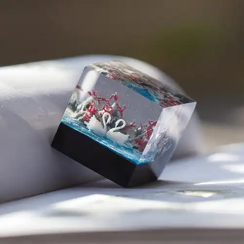 包邮 术立相偎相依檀木小摆件天鹅湖爱心印章可刻字 滴胶成品创意礼物