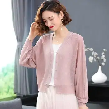 轻奢品牌新品女装晒衣外搭女士夏季小款外套薄款外披冰丝针织开衫吊带