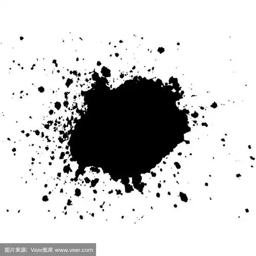 黑色墨水颜料斑点与飞溅在白色背景