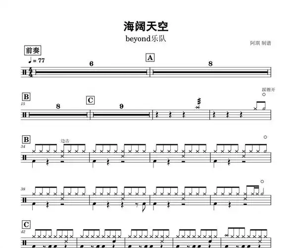 beyond乐队 海阔天空鼓谱 黄家驹架子鼓谱