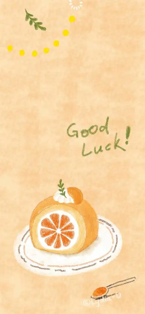 手绘简约壁纸-祝你心想事橙-食物插画