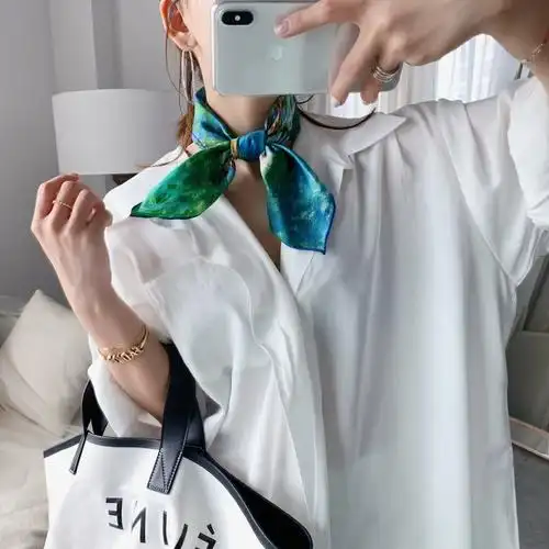 幸运李莫奈油画春夏杭州丝巾丝绸围巾真丝55小方巾百搭桑蚕丝礼品