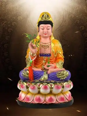 新观音娘娘佛像供奉家用树脂摆件 彩绘保平安玻璃钢树脂观世音菩