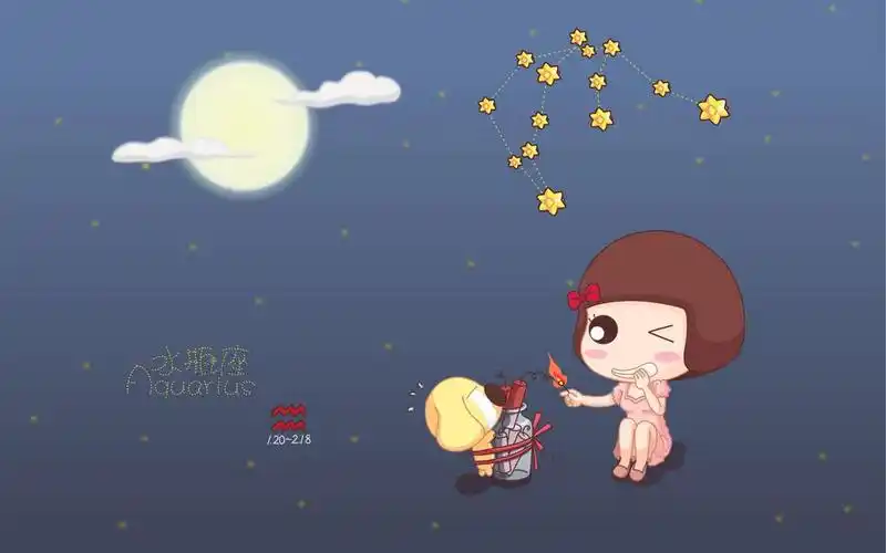 卡通十二星座水瓶座,高清图片,电脑桌面-壁纸族