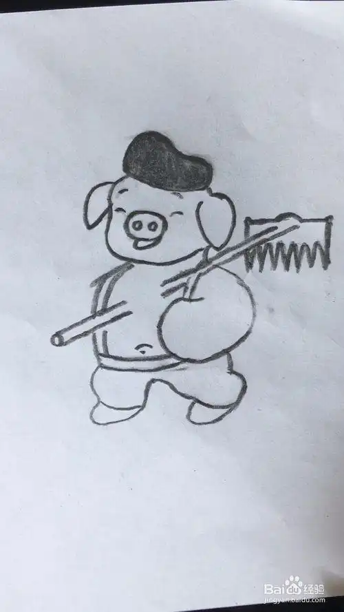 猪八戒简笔画猪八戒卡通简笔画步骤-猪八戒拿九齿钉耙4