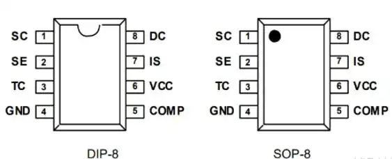 mc34063主要封装有dip-8以及sop-8两种,如下图,一共有八个引脚2,引脚