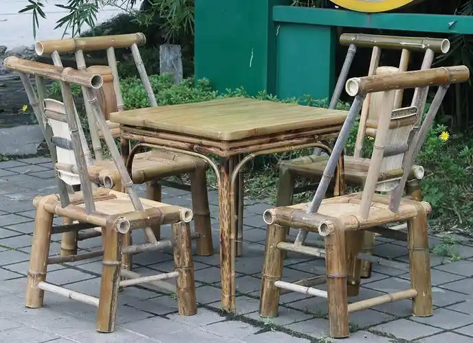 户外竹制桌椅 竹藤桌椅组合中式田园竹圆桌圈椅庭院竹制