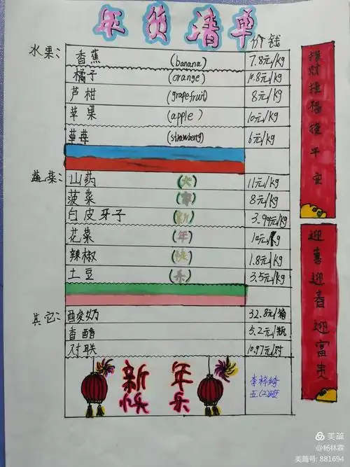 五2班2021年寒假实践作业:年货清单