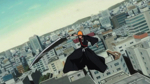 死神黑崎一护始解斩月月牙天冲灵压劈砍二次元gif动图_动态图_表情包