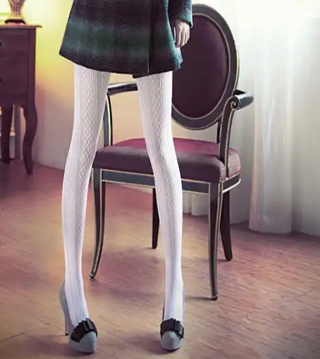 豫熙恋 白色网袜 韩国流行 白色蕾丝打底裤袜 花朵竖条白色丝袜