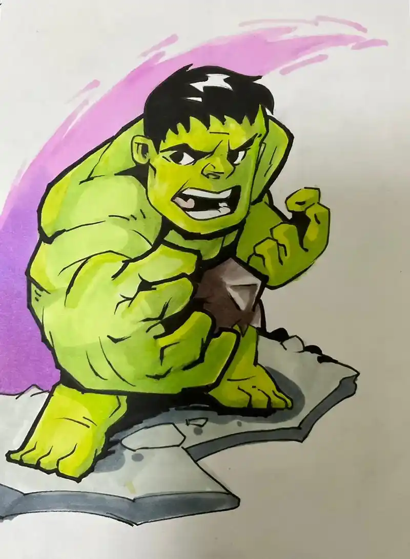 马克笔动漫绿巨人儿童画绘画教程无敌浩克