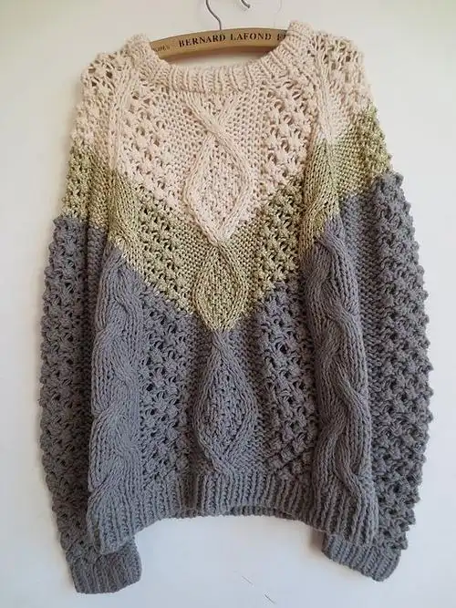 2013秋冬款拼色手工棒针编织毛衣我套233e401