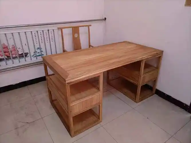 新中式老榆木免漆烫蜡办公桌电脑桌禅意简约写字台画案实木家具