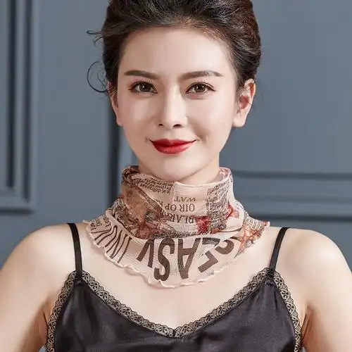 真丝围巾女春秋薄桑蚕丝护颈脖i套夏天假领百搭夏季防晒围脖女套