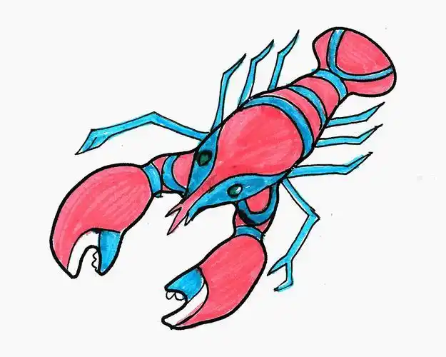 儿童漂亮美术 趣味简笔画龙虾的画法图解教程肉丁简笔画图片大全 彩色