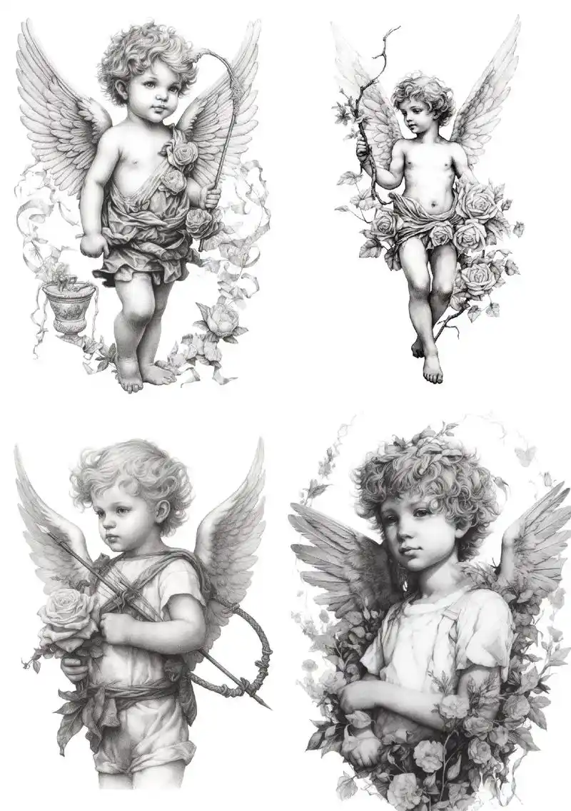 天使纹身手稿 # - 抖音