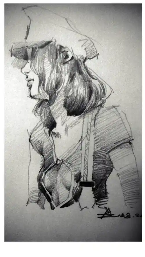 三张女生人物头像素描速写图片