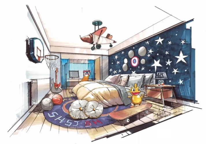 儿童房马克笔上色步骤图!-设计效果图-建e室内设计网