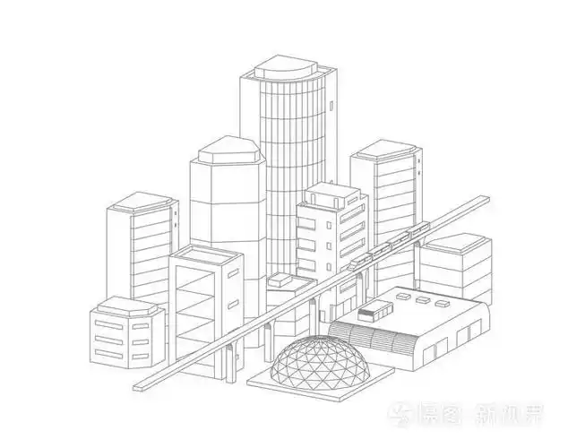 现代建筑, 建筑.火车横穿轻轨地铁.灰色线条轮廓轮廓风格背景单色