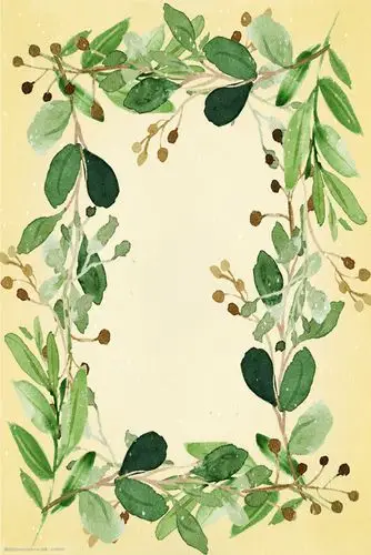 水彩手绘绿色边框电商淘宝背景h5