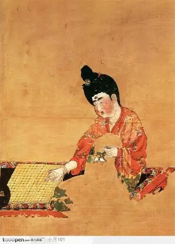 中国国画之人物-下围棋的唐代美女
