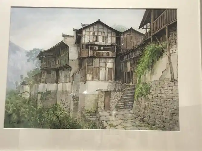 龚滩古镇,水彩画.