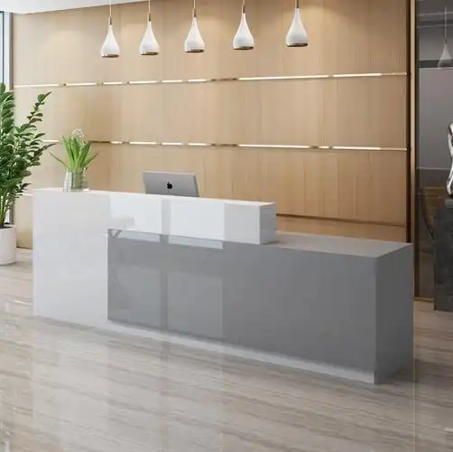 兮木收银台公司前台接待台吧台柜台防大理石纹烤漆前台桌迎宾台咨询台