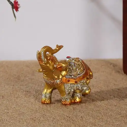 泰国复古金色象神树脂工艺品摆件办公室书桌床头柜招财转运装饰