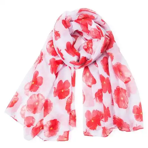 2109新款速卖通爆款罂粟花印花秋冬巴厘纱女围巾 樱花花朵披肩