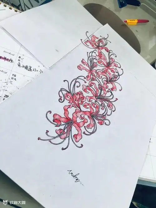 原创彼岸花手稿_纹身图案手稿图片_穆清 约稿请看主页的纹身作品集
