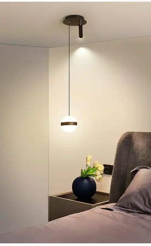 晗亮床头吊灯现代简约轻奢卧室吧台灯极简长线过道玄关单头小吊灯射灯