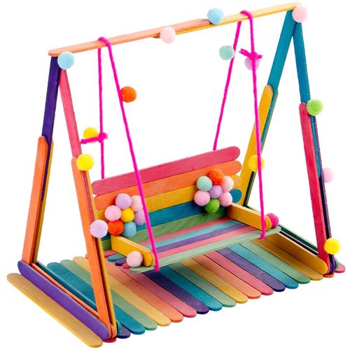 雪糕棒手工小屋diy制作冰糕棍建筑模型小房屋废物利用笔筒秋千材 秋千