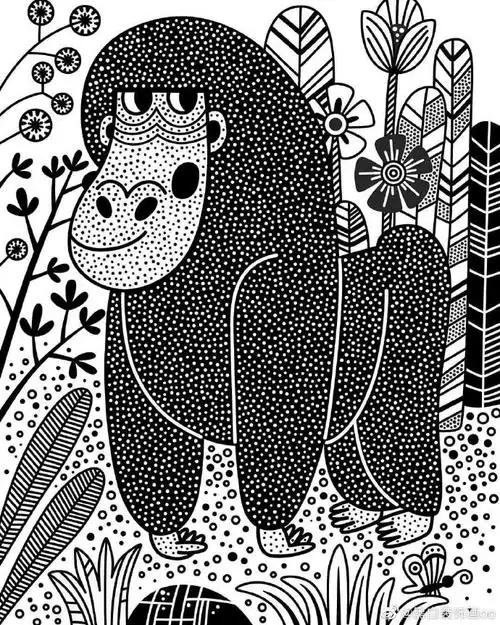 动物篇—黑白线描#遇见艺术##儿童画素材#儿童创意美术超话#线描