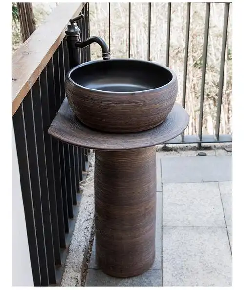 帆恩沙 庭院洗手盆室外独立洗手盆立柱式浴室小型立柱盆一体陶瓷户外