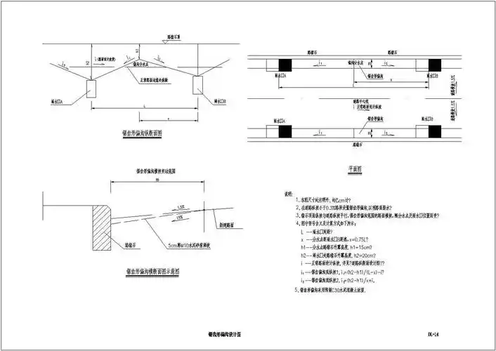 某道路排水工程锯齿形偏沟设计cad施工图(标注详细,含说明)