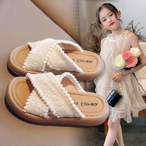 女童外穿拖鞋2023夏季新款编织交叉波西米亚公主户外拖鞋