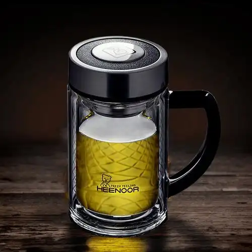 保温杯男 高档 玻璃杯_希诺玻璃杯双层保温手柄杯子茶杯男士高档商务