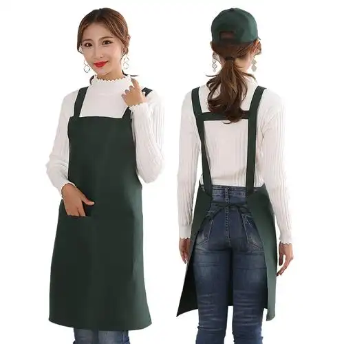 涤纶背带围裙防油防污厨房奶茶店广告围裙定制logo防水工作服印字 -