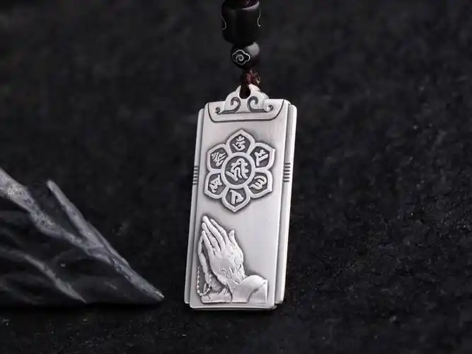 s999复古佛道教银吊牌 观音佛南无阿弥陀佛纯银吊坠平安无事项链