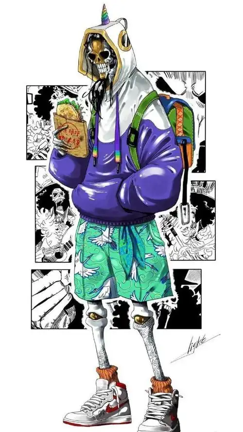 海贼王:草帽一伙潮牌壁纸,娜美的打扮好酷,路飞在玩平衡车