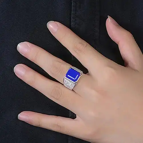 满钻霸气男神魅力蓝宝石戒指 开口时尚潮流皇家蓝锆石商务男戒指
