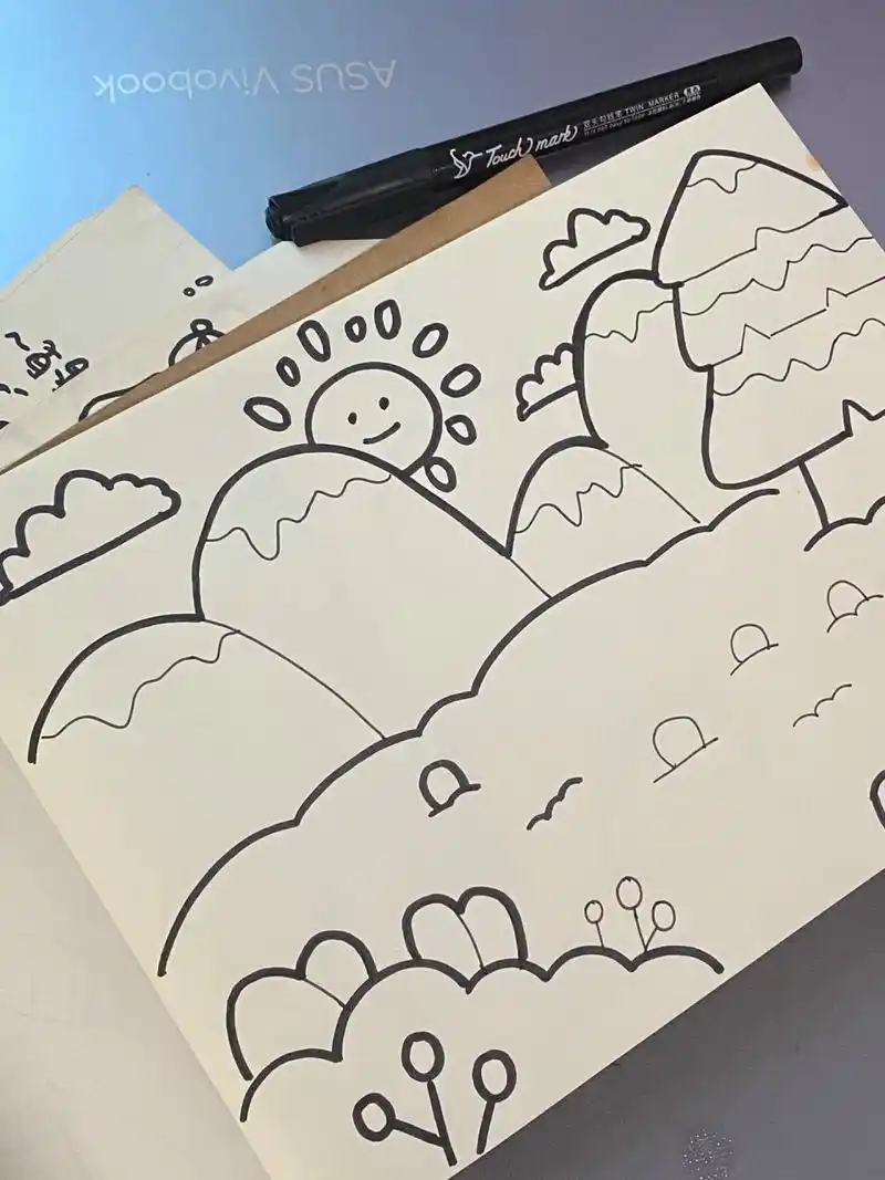 儿童简笔画素材/万能背景 出一个户外草坪背景 真的很喜欢大晴天🌞