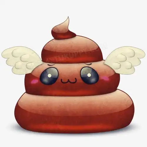 在整个配色上使用深褐色作为基础色调,设计了一坨带翅膀的屎,卡通