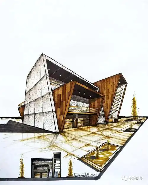 建筑单体两点透视手绘训练稿临摹版