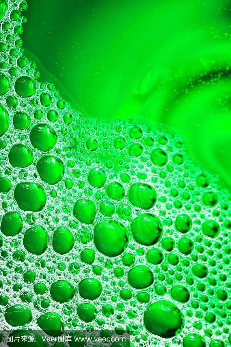 绿色的泡沫.选择性聚焦美学液体图案背景图像.