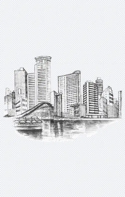 手绘素描城市建筑