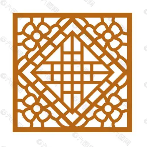 中式高级黄色方形窗户装饰图案